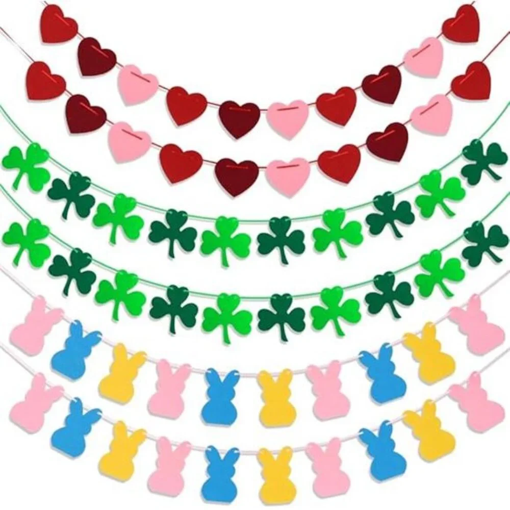 Valentines Day Decor 6 PCS Felt Garland for Valentines St Patricks 8.2 ft Each